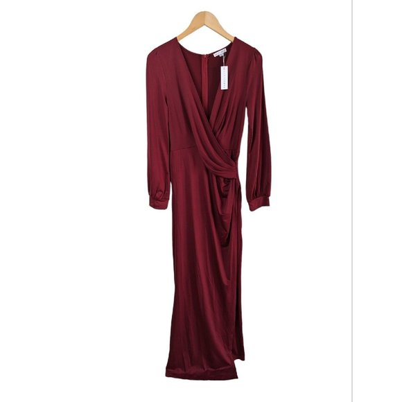 Baltic Born Maxi Dress Size Large Wine Red Boho Faux Wrap Long Sleeve V Neck A8 - Picture 6 of 13